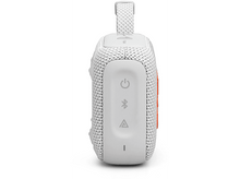 Charger l&#39;image dans la galerie, Haut-parleur blanc avec des accents orange. Des boutons sont visibles en haut.
