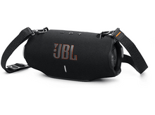 Charger l&#39;image dans la galerie, Une enceinte JBL noire avec une sangle, sur fond blanc. Le logo JBL est visible.
