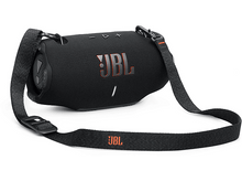 Charger l&#39;image dans la galerie, Haut-parleur JBL noir avec une sangle noire. Logo JBL sur le côté. Fond blanc.
