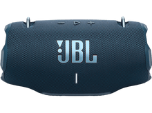 Charger l&#39;image dans la galerie, Une enceinte portable JBL bleue avec des accents argentés. Le logo JBL est bien visible.
