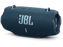Charger l&#39;image dans la galerie, Haut-parleur JBL bleu sur fond blanc. Poignées argentées et logo JBL.
