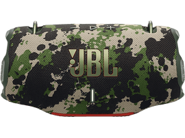 Haut-parleur JBL à motif camouflage. Le logo JBL est doré. Comprend une ligne rouge au milieu.