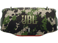 Haut-parleur JBL à motif camouflage. Le logo JBL est doré. Comprend une ligne rouge au milieu.