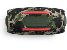 Charger l&#39;image dans la galerie, Un haut-parleur JBL camouflage vert et noir avec des accents rouges, vu d&#39;en haut.
