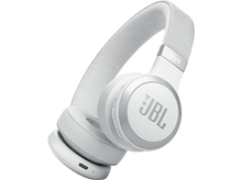 Charger l&#39;image dans la galerie, Écouteurs JBL blancs avec des accents argentés. Les écouteurs sont sur un fond noir. Logo JBL visible.
