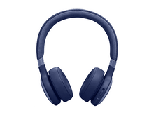 Charger l&#39;image dans la galerie, Casque bleu, isolé sur fond blanc. Écouteurs et bandeau visibles.
