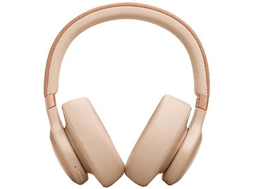 Casque beige avec bandeau beige et détails dorés, sur fond blanc.