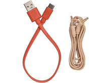 Charger l&#39;image dans la galerie, Un câble USB vers USB-C orange et un câble audio beige.
