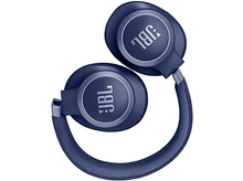 Charger l&#39;image dans la galerie, Casque JBL bleu, vue de dessus. Les écouteurs sont bleus avec le logo JBL.
