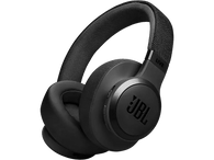 Casque JBL noir avec un design incurvé, style circum-auriculaire, sur fond sombre.