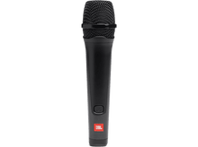 Charger l'image dans la galerie, Microphone JBL noir. Tête en maille, corps noir, logo rouge. Bouton d'alimentation à l'avant.
