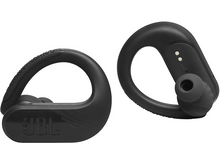 Charger l&#39;image dans la galerie, Deux écouteurs sans fil JBL noirs avec crochets d&#39;oreille.
