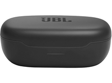 Charger l&#39;image dans la galerie, Étui d&#39;écouteurs JBL noir, vue de face, fond blanc.
