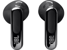 Charger l'image dans la galerie, Paire d'écouteurs JBL noirs. Ils ont un accent argenté et le logo JBL. Fond blanc.

