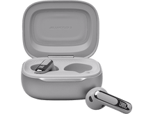 Charger l'image dans la galerie, Écouteurs JBL gris clair dans un étui. L'étui est ouvert, révélant les écouteurs. Un écouteur est sorti.
