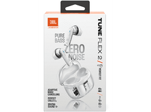 Charger l'image dans la galerie, Boîte d'écouteurs sans fil JBL Tune Flex 2. Elle présente les écouteurs, l'étui et les informations sur le produit.
