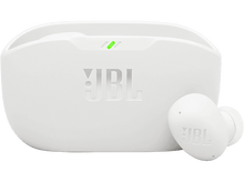 Charger l'image dans la galerie, Écouteurs JBL blancs et étui de chargement sur fond blanc.
