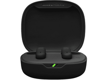 Charger l&#39;image dans la galerie, Étui de chargement noir avec écouteurs à l&#39;intérieur et une lumière verte.
