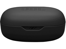 Charger l&#39;image dans la galerie, Étui d&#39;écouteurs JBL noir. Forme ovale avec couvercle et trois petits trous en bas.
