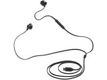 Charger l&#39;image dans la galerie, Écouteurs filaires noirs avec une commande et un connecteur usb-c.
