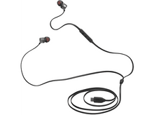 Charger l&#39;image dans la galerie, Écouteurs JBL noirs avec embouts rouges, reliés à un câble avec connecteur USB-C.

