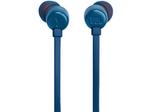 Charger l&#39;image dans la galerie, Écouteurs JBL bleus avec un accent rouge. Les embouts sont rouges. Logo JBL sur chaque écouteur.
