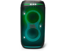 Charger l&#39;image dans la galerie, Haut-parleur JBL avec des lumières vertes et bleu-vert. Le logo JBL est visible.
