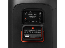 Charger l&#39;image dans la galerie, Panneau arrière d&#39;une enceinte JBL Partybox Club 120 noire. Comprend des ports, des boutons et une étiquette.
