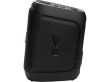 Charger l&#39;image dans la galerie, Enceinte JBL noire, rectangulaire, avec boutons et ports, en angle, isolée sur fond blanc.
