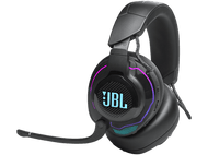Casque de jeu JBL noir avec microphone, lumières RVB et oreillettes.
