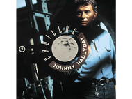 Pochette d'album avec Johnny Hallyday, un homme avec un fond sombre, et le texte 'CADILLAC'.