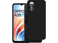 Téléphone noir avec étui noir. L'écran affiche un fond abstrait et coloré.