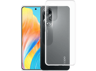 Téléphone Oppo avec protection d'écran. Le téléphone est gris avec un dos noir.