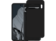 Coque de téléphone noire avec un téléphone à l'intérieur, montrant un écran cassé.