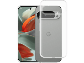 Téléphone avec étui. Le téléphone affiche des couleurs abstraites. L