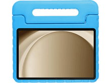 Charger l&#39;image dans la galerie, Un étui de tablette bleu avec une poignée. L&#39;écran affiche un fond abstrait marron clair.
