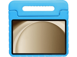 Un étui de tablette bleu avec une poignée. L