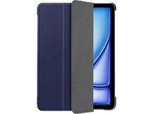 Charger l&#39;image dans la galerie, Étui pour tablette, étui bleu foncé avec une couverture grise ouverte, montrant l&#39;écran.
