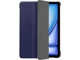 Étui pour tablette, étui bleu foncé avec une couverture grise ouverte, montrant l