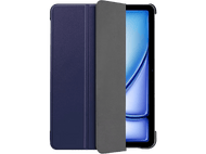 Étui pour tablette, étui bleu foncé avec une couverture grise ouverte, montrant l'écran.