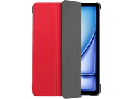 Étui de tablette, rouge à l'extérieur, gris à l'intérieur, avec une tablette visible.