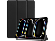 Tablette noire avec un étui. L'écran de la tablette affiche un design abstrait coloré. L'étui est fermé.