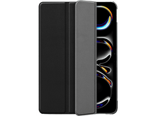 Charger l&#39;image dans la galerie, Étui de tablette noir avec une couverture, ouvert pour montrer l&#39;écran de la tablette et un fond noir.
