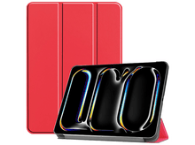 Charger l&#39;image dans la galerie, Une coque de tablette rouge, ouverte avec la tablette montrant un design coloré. La coque est rouge.
