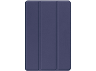 Un étui de tablette bleu foncé fermé avec trois sections verticales.