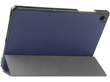 Charger l&#39;image dans la galerie, Une tablette bleue dans un support, le dos est visible, l&#39;étui est gris.
