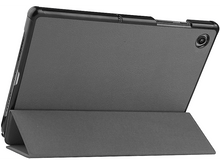 Charger l&#39;image dans la galerie, Une tablette dans un étui gris est soutenue. L&#39;étui est fermé et la tablette est face avant.
