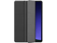 Étui de tablette noir, trois panneaux. Un panneau est ouvert pour révéler l'écran.