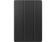 Housse d'iPad noire, pliée avec trois panneaux verticaux.