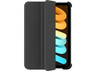 Étui noir pour iPad Mini, ouvert pour révéler la tablette. L'étui est noir.